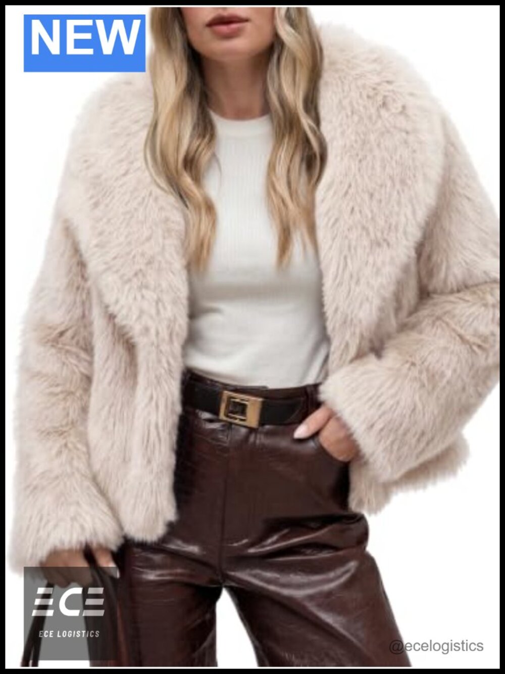 Cropped Faux Fur Coat Wide Lapel Open Front Women's Jacket